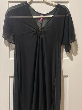 Betsey Johnson Black Sheer Mesh Tunic with Metallic Ring Accent